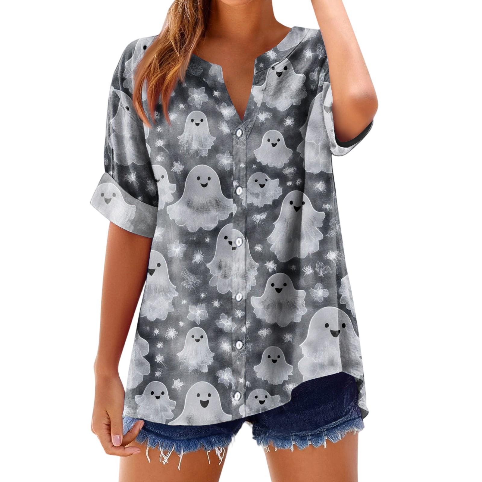 

Женская модная, повседневная, удобная, свободного кроя футболка с принтом на Хэллоуин S