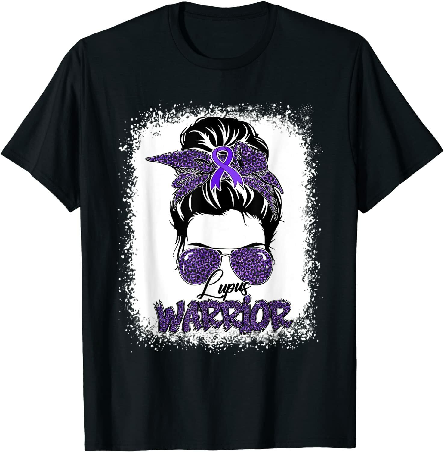 Purple Lupus Awareness Leopard Messy Bun Lupus Warrior T-Shirt S разноцветный