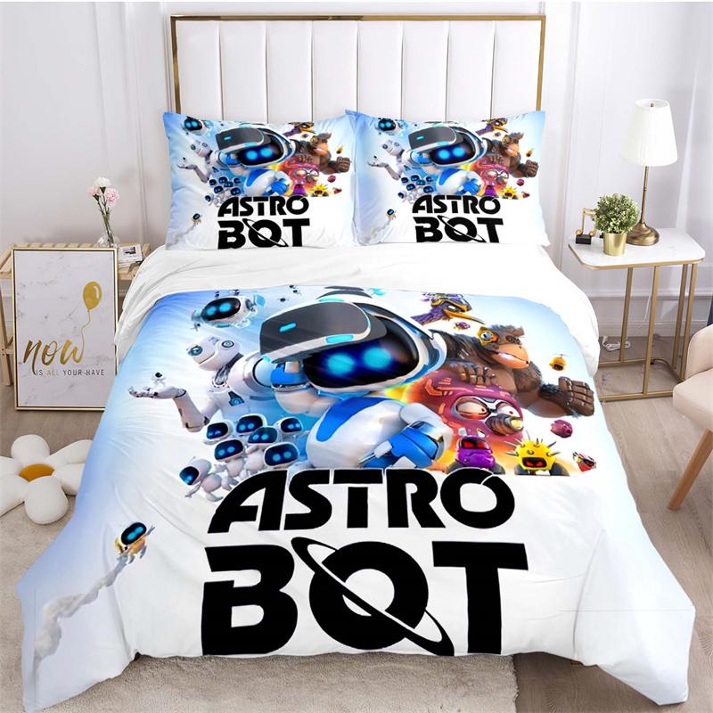 Cartoon White & Blue Robot Duvet Cover Set, Boys Bedroom Soft Gaming Bedding Set(1 * duvet cover + 2 * pillowcase, without core)