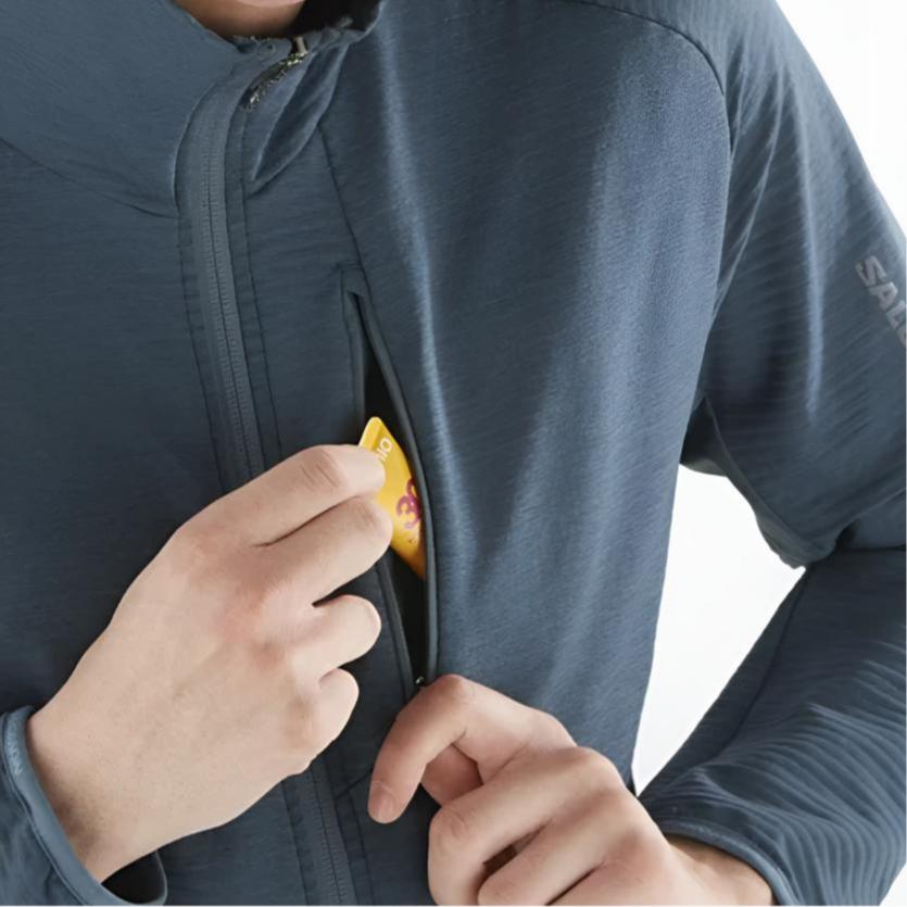 Salomon Essential Lightwarm Breathable Stretch Zip-Up Hooded Long Sleeve Jacket Men jackets Navy-Blue LC2282500