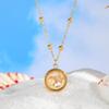 Women's Round Necklace with Shell Starfish Zircon,Marine Style Bead Chain Stainless Steel Necklaces,Gold Color Jewelry Gifts