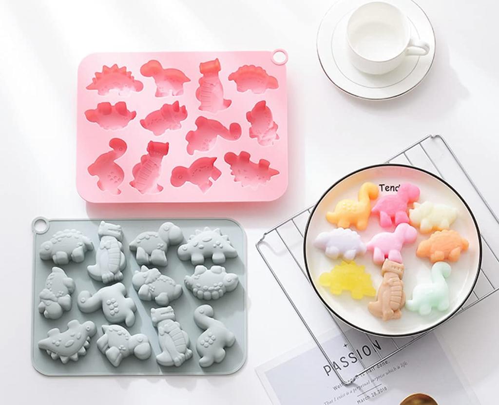 12 Silicone Dinosaur Molds Perfect for DIY Handmade Baked Ice and Cake Making (2 Types) - Chocolate, Snacks, Goods, Cream, Valentine's Day,