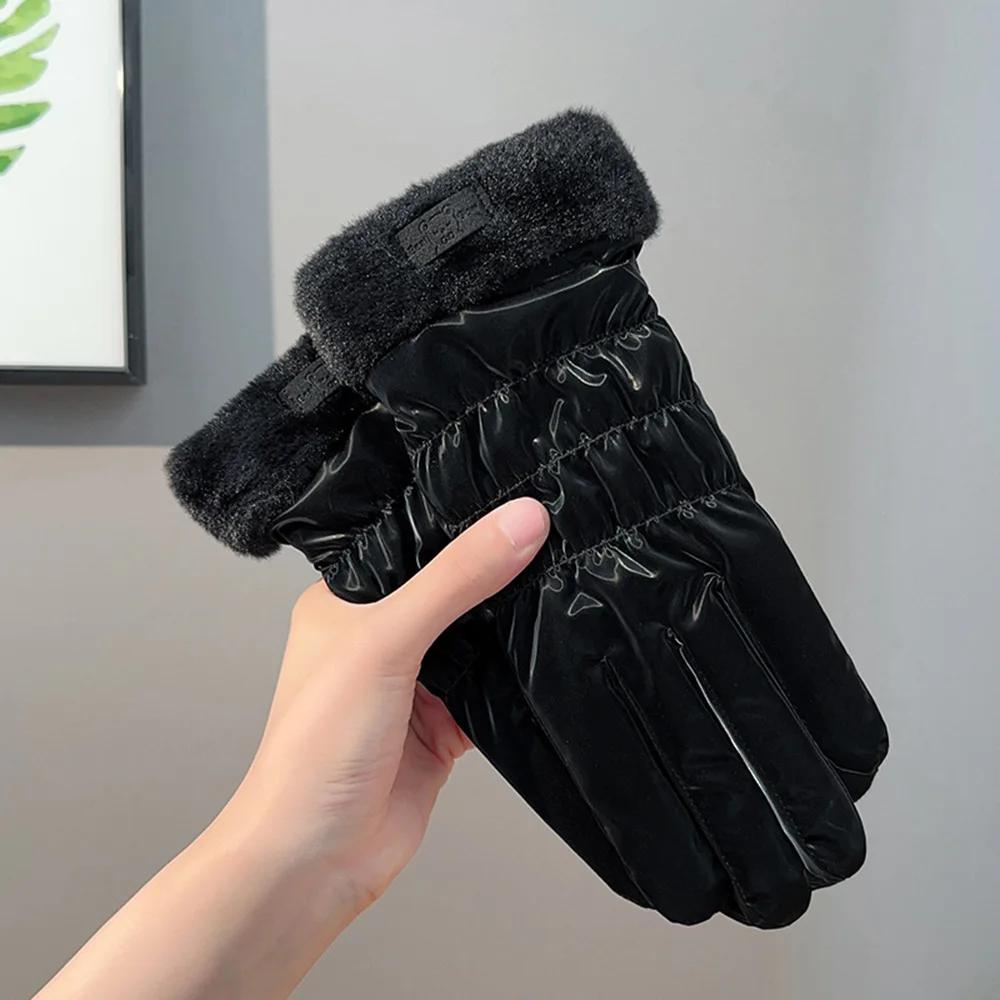 Ski Gloves Women Winter Fleece Thickened Warm Plush Cotton Waterproof Touch-Screen Gloves For Outdoor Riding Mountaineering