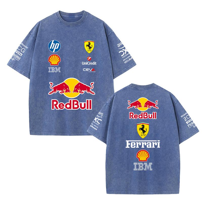 Red Bull 2026 Zomer F1 Racepak  Korte Mouwen Vintage Washed T-shirt Rond Hals T-shirt M