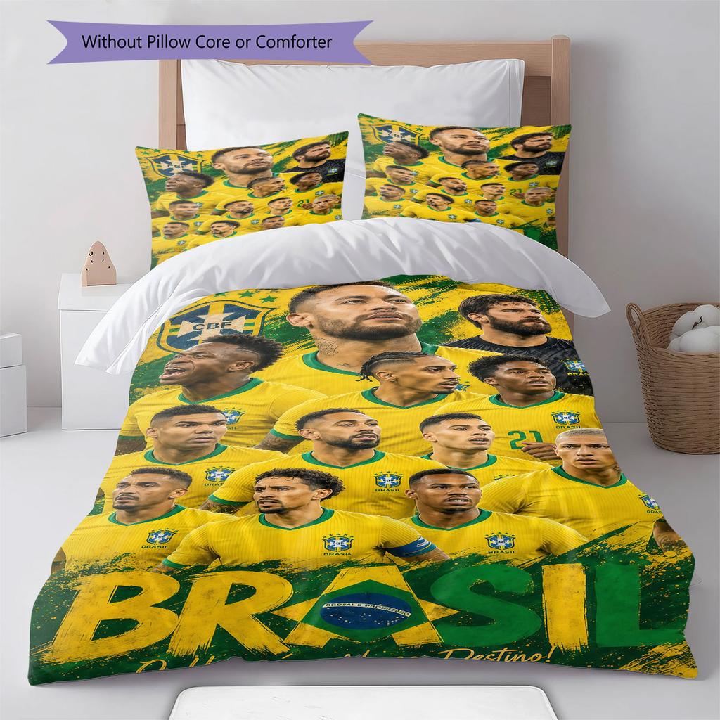 Brazil National Football Team Pattern Bedding,Quilt Set Quilt Cover Pillowcase Home Birthday Gift(1 * duvet cover + 2 * pillowcase, without core)