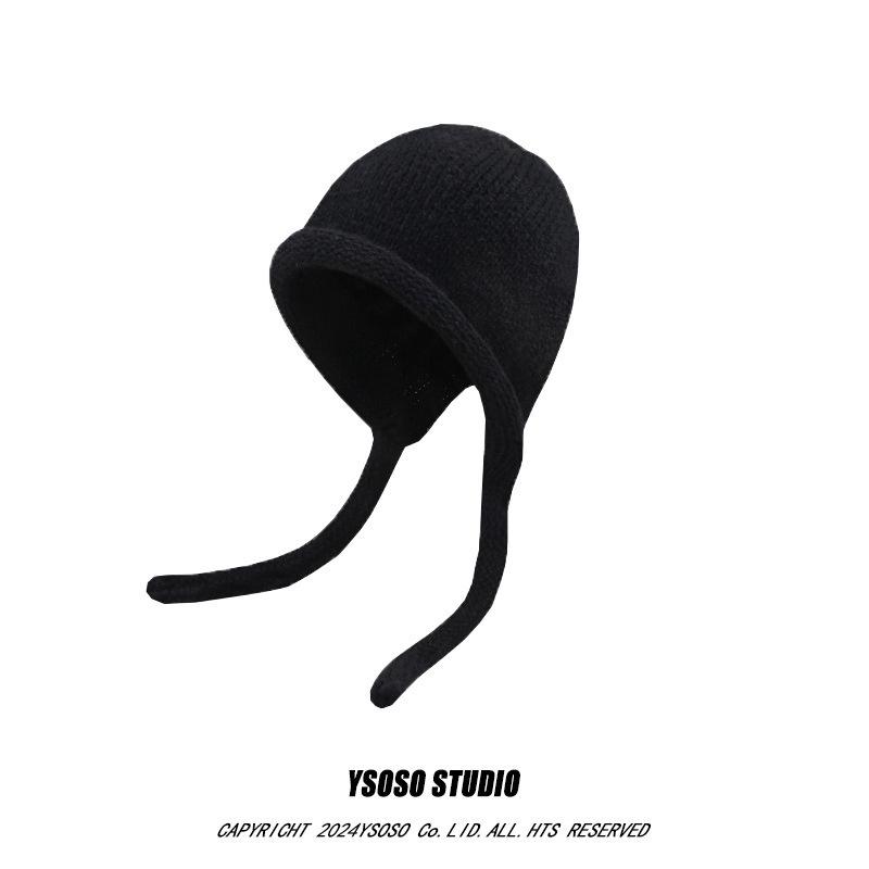 Japanese Retro Curly Wool Knitted Hat for Women In Autumn and Winter Big Head Circumference Showing Face Small and Versatile Warm Ear Protection Hat