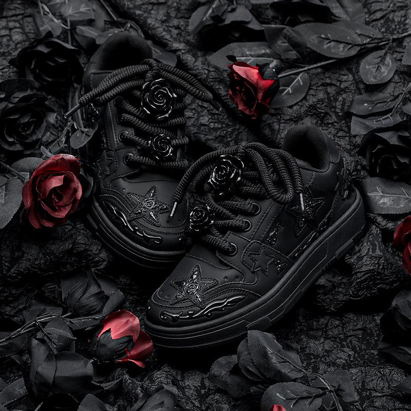 2024 Jaro a Podzim Reliéf Růže Guochao Niche Kreativní Hvězdné Boty Pánské a Dámské Párové Plátěnky Sportovní a Volnočasová Obuv