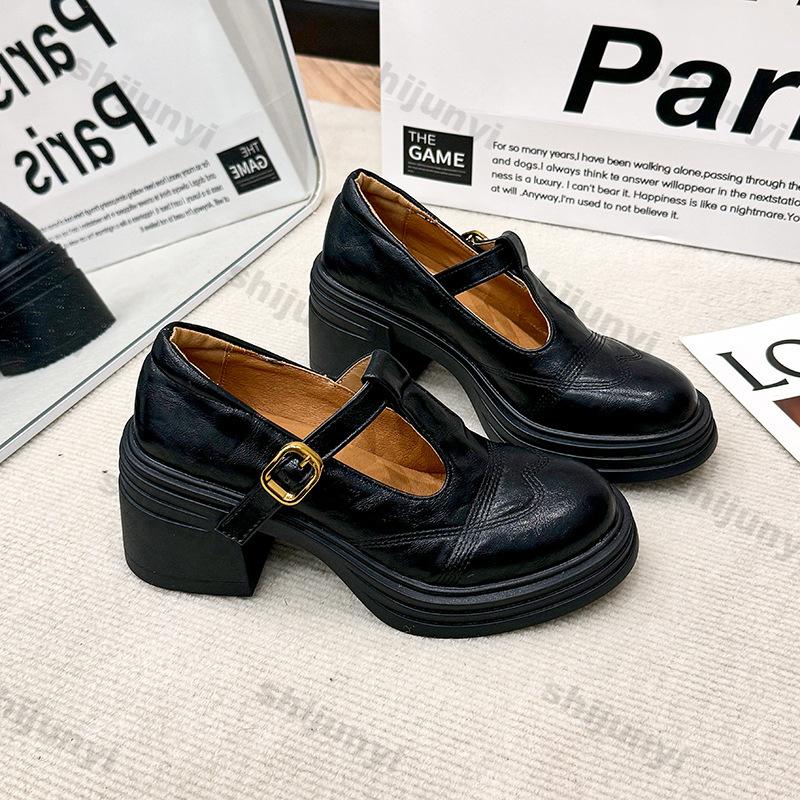 Women's Thick Heel Mary Jane Shoes Women Autumn New British Style Round Head Thick Sole Anti-slip Wear-resistant High Heel Shoes
