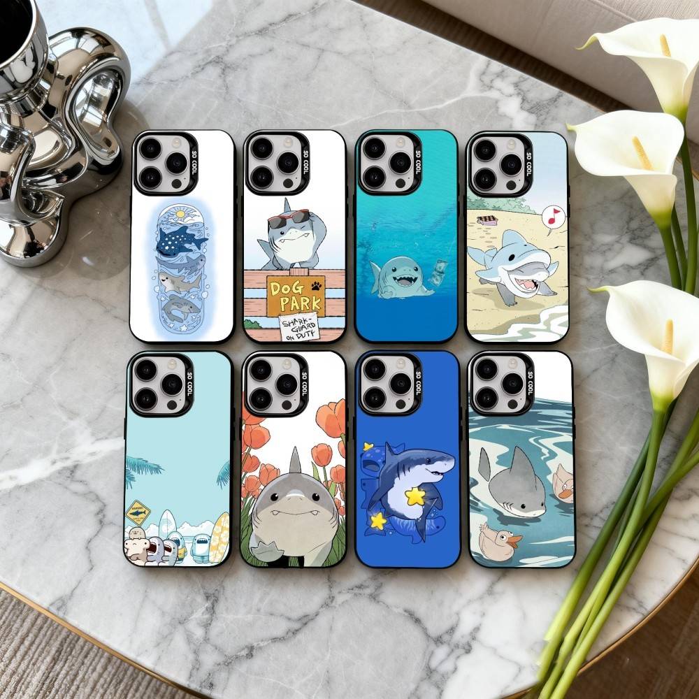 C-Cartoon S-Shark-K Phone Case For iPhone17,16,15,14,13,12,11 Plus,Pro Max Black Candy silver phone case