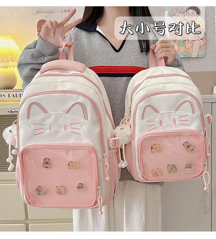Schoolbag Japanese ins cute cat backpack pain bag transparent large-capacity schoolbag versatile casual shoulder bag