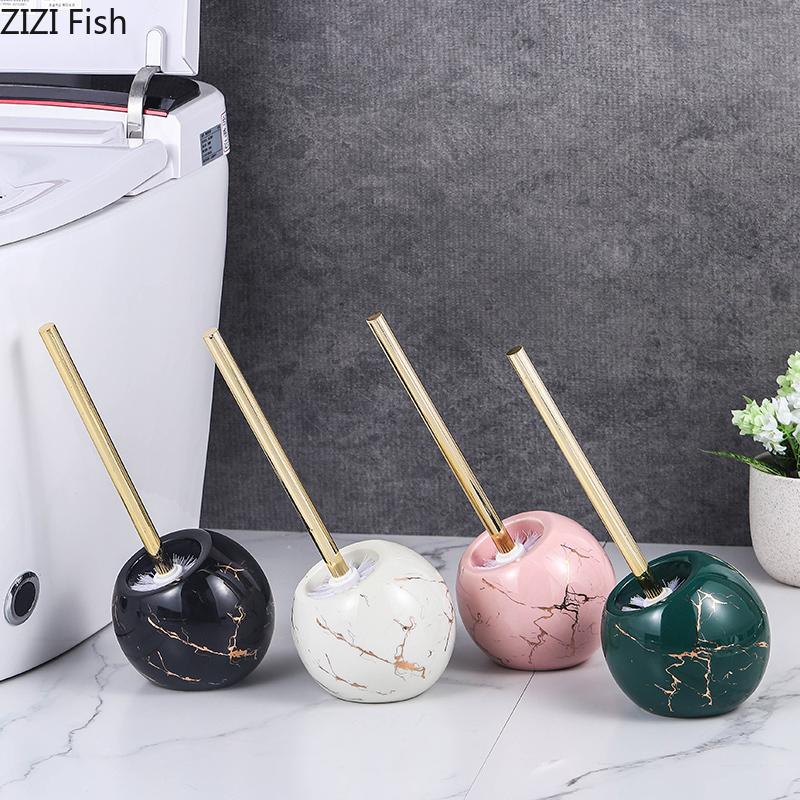 Imitation Marble Ceramic Base Toilet Brush and Holder Bathroom Toilet Gap Cleaning Supplies Soft Brush Bathroom Accessories