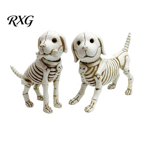 Cute Bone Texture Decor Skull Puppy Resin Figurine, Halloween Retro Skeleton Dog Statue, Creative Holiday Yard Ornaments Gothic Desktop Ornament