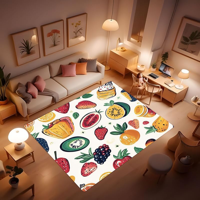 Simple Modern Watercolor Print Lemon Tree Rug, Indoor Comfortable Soft Breathable Rug, Pet Friendly Non-Slip for Kitchen Porch