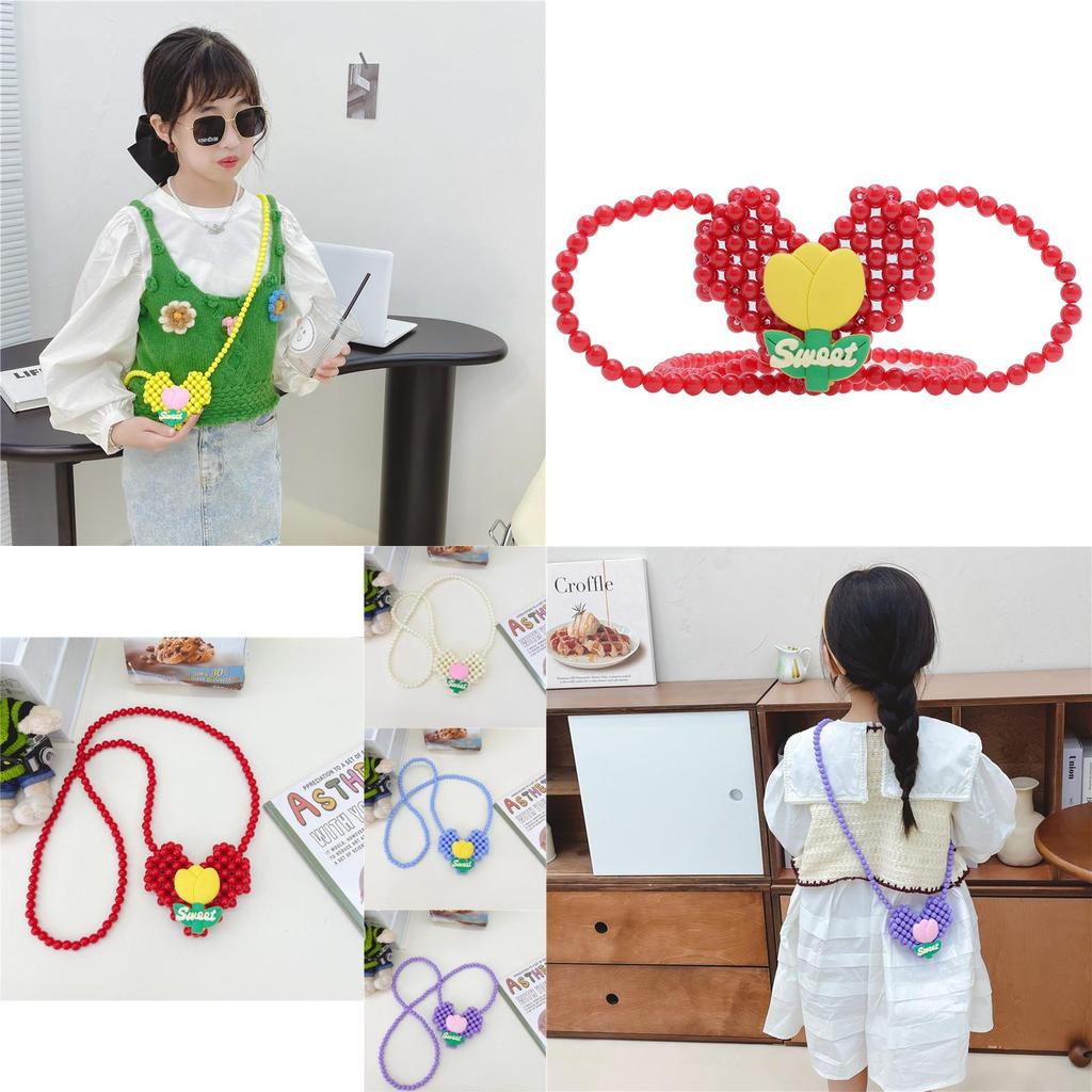 Mini Bolsa Tiracolo de Coração de Pérola Para Crianças Estilosa E Adorável Design Floral Para Meninas