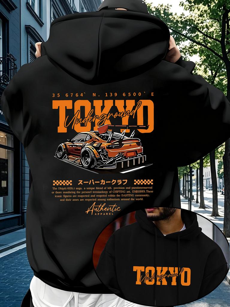 TOKYO Tokyo Modified Sports Car Unisex Hoodie, Casual and Comfortable Long-Sleeve Pullover, Suitable for Spring, Autumn, and Winte