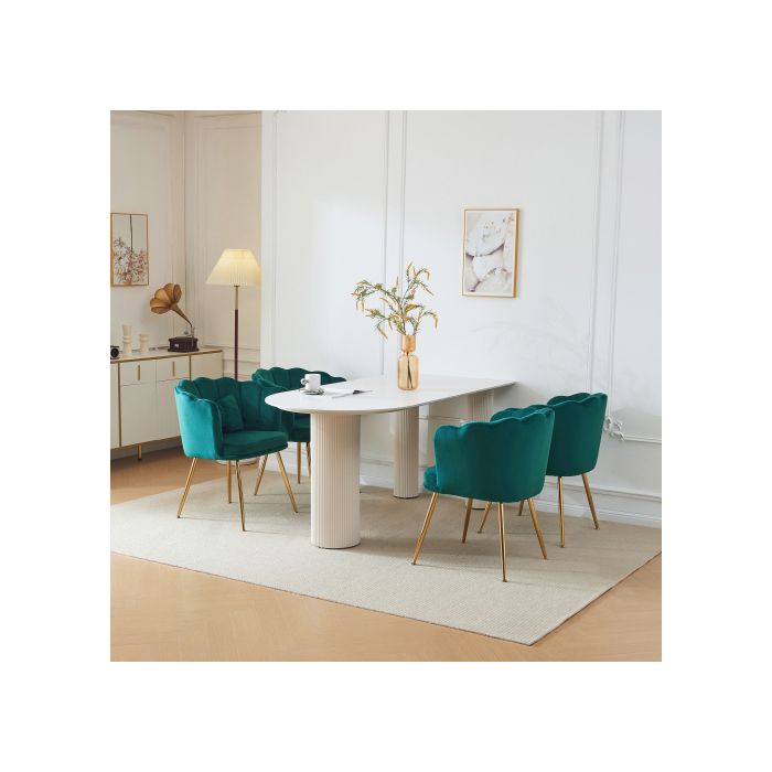 Lot De 4 Chaises De Salon Modernes En Velours Chaises De Salle De Bain, Chaises Rembourrées Avec Dossier En Forme De Pétale