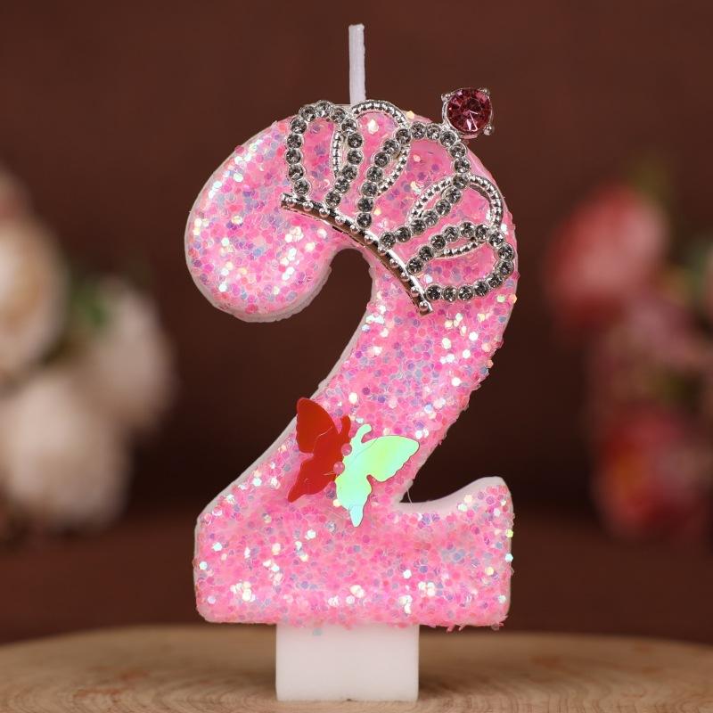 Number Birthday Candle Pink Crown Princess Cake First Year Decoration Candle Handmade Number Candle 0-9
