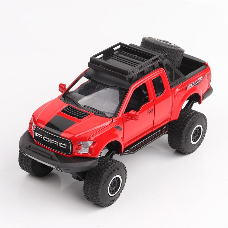 Maßstab 1/32 Raptor F150 Auto Modell Spielzeug Druckgusslegierung Pickup Metallkarosserie Gummireifen Mit Sound Licht Fahrzeuge Spielzeug Geschenke Für Kinder