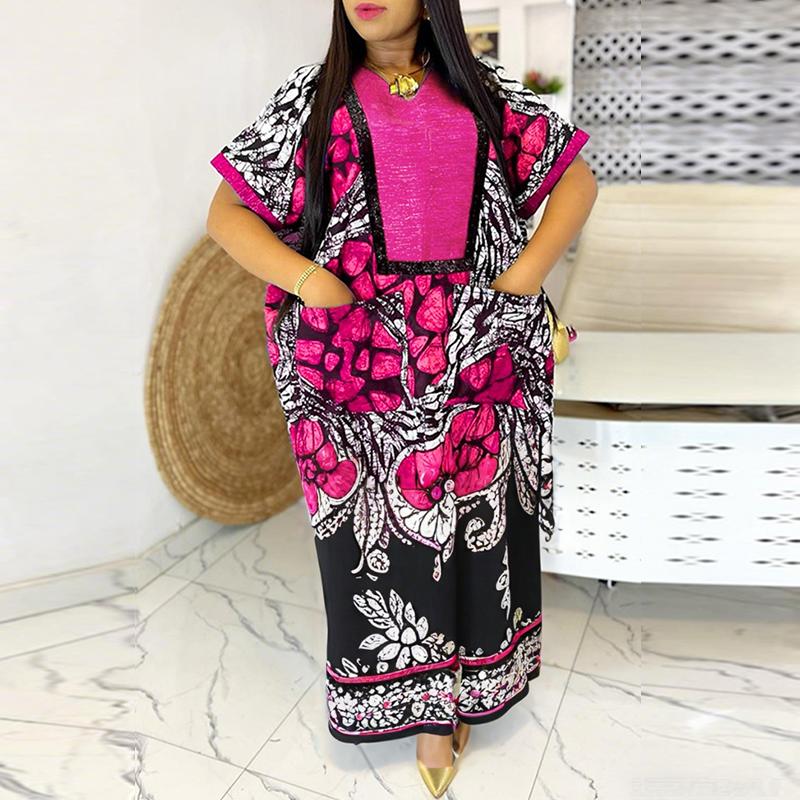 

Oversized Women V Neck Short Sleeve Front Print Plus Size Dresses 5XL синій