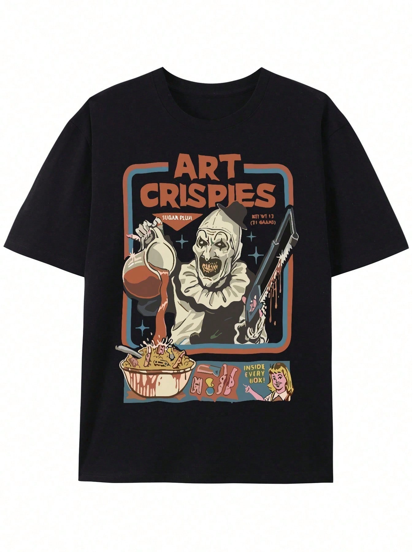 

Mens Graphic TShirt 100 Cotton Black Short Sleeve Funny Horror Joker Art Crispies Design Casual Style Machine Washable 4XL