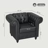 Chesterfield Style Living Room Armchair In PU Faux Leather with Wooden Legs, Black