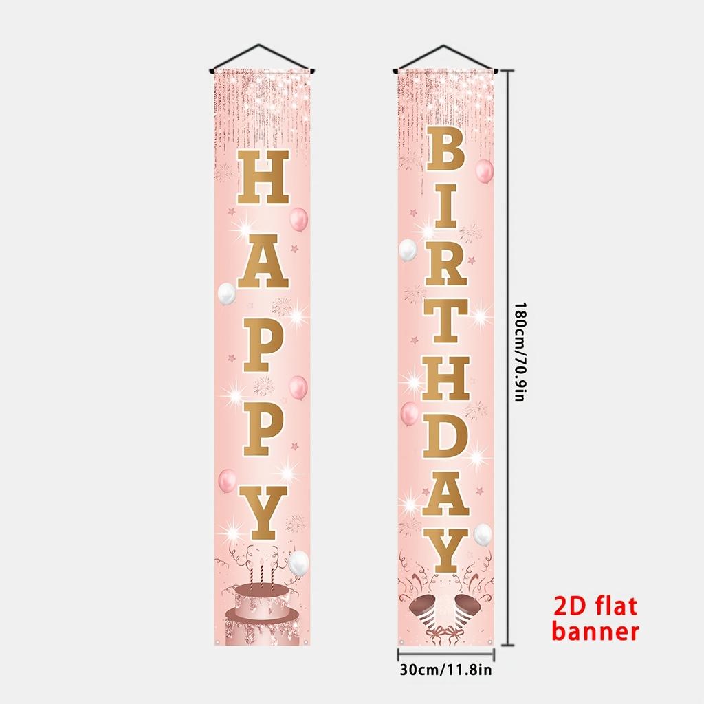 Happy Birthday Door Banner Rose Golden Welcome 1 Pair Indoor Outdoor Decor