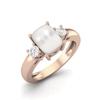 8X6 Cushion Shape Natural Pearl Three Stone 925 Sterling Silver Rose Vermeil Women Engagement Ring
