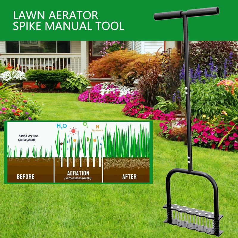 Lawn Aerator 14 Iron Spikes Manual Lawn Aerators Lawn Air Aerator Tool Gardening Hand Tools For Yard Lawn Aeration