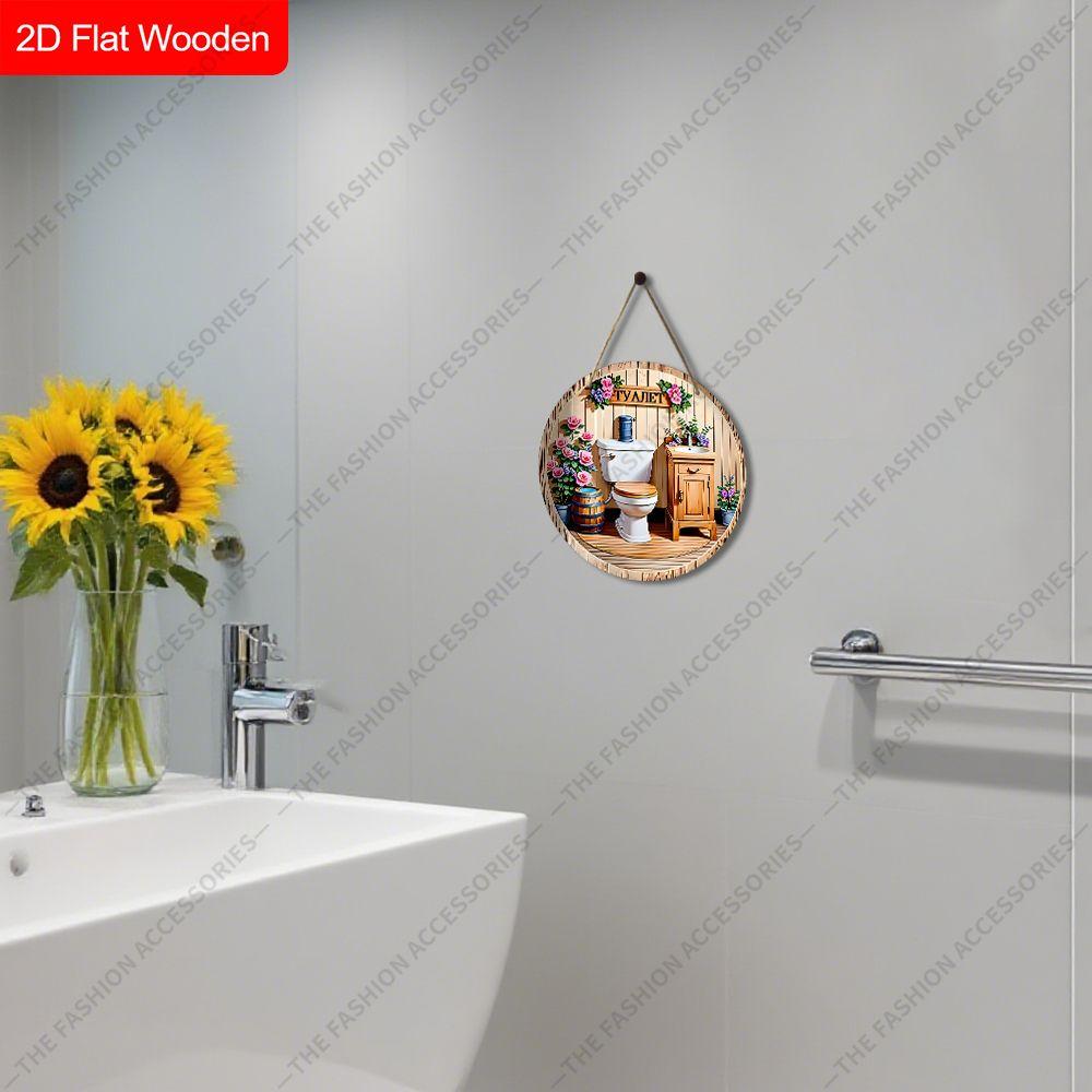 Wooden Hanging Decorative Signs, Toilet Decorations, 2D Flat Pendants, the Pattern Is a Toilet and Flowers, a Housewarming Gift for Friends