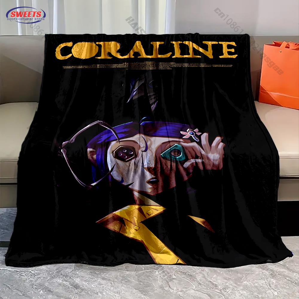 17 Styles Cartoon Soft Flannel Fluffy Throw Camping Blanket with C-C0raline Printed for Children Sofa Thin Blanket Fashion Gift