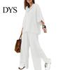 Lightweight Casual Outfit Women's Two-Piece Oversized 3/4 Sleeve Pullover Top And Spring Autumn Fashion Wide Leg Pants Set Fall Loose Lounge