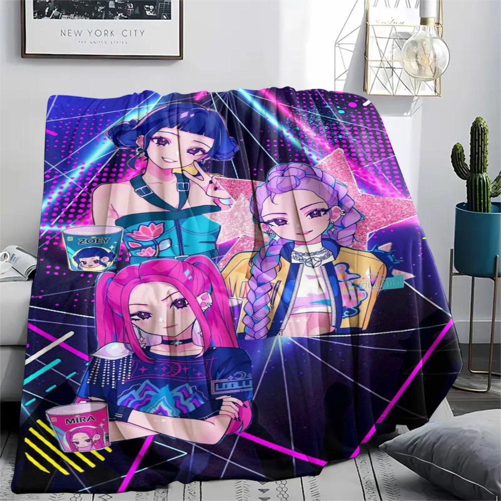 1Pc Kpop Demon Hunter Print Flannel Blanket, High quality Comfortable for All Seasons, Home Decor, Warmth and Comfort, Perfect for Gifts