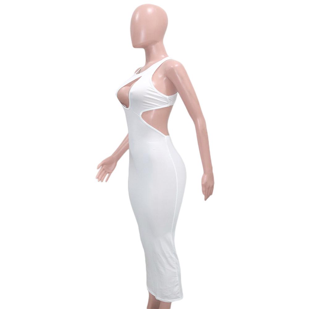 Backless Sleeveless Mid-Length Sexy Hollow Out Dress for Women 