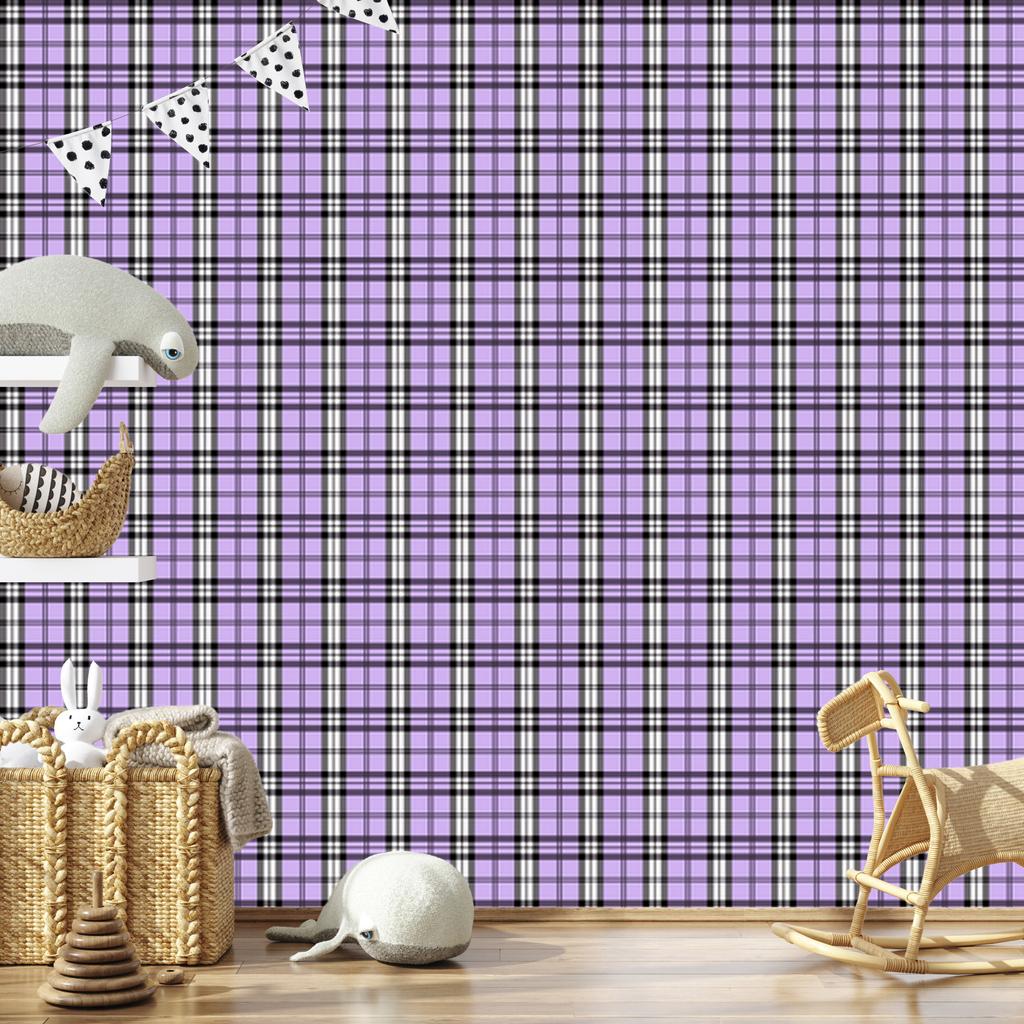 Purple Check Wallpaper in Purple, Lavender and Gray 50x1000