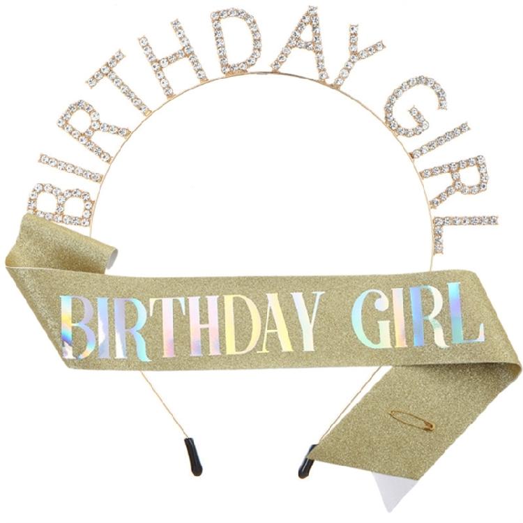 Sparkly Tiaras Birthday Girl Headband Sash Set Sparkling Tiaras Hair Hoop
