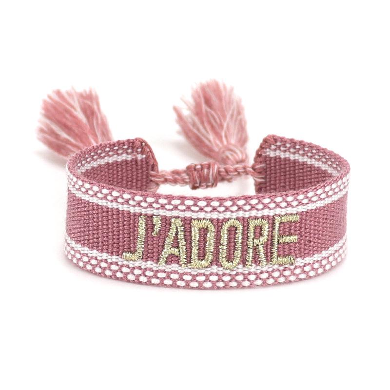 J'adore Bracelet: Embroidered Letter Tassel Wristband for Women & Couples