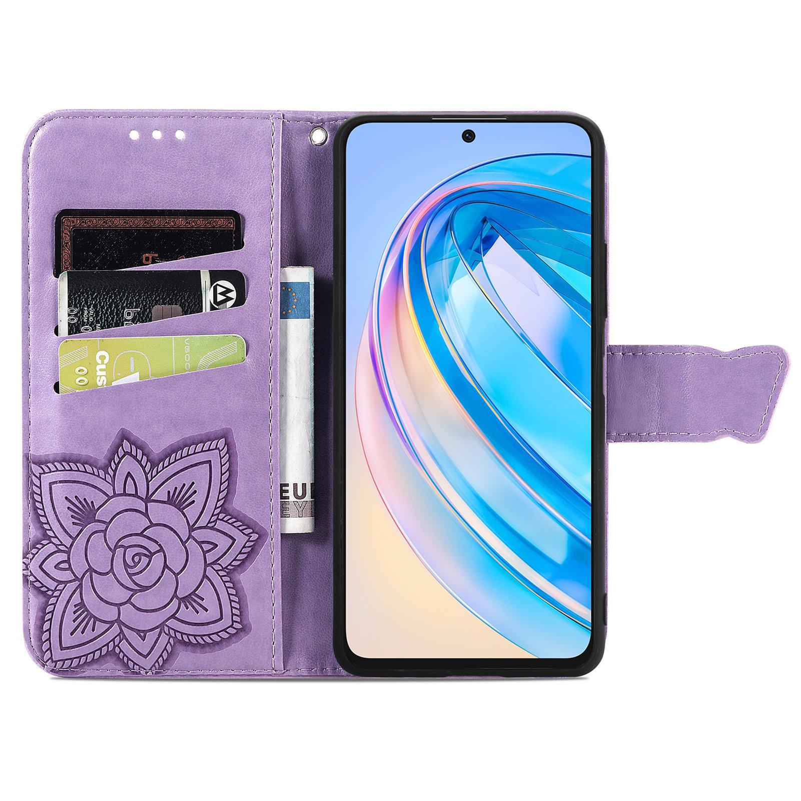 

For Honor X6a 4G Case Wallet Leather Phone Cover Butterfly Pattern Light Purple