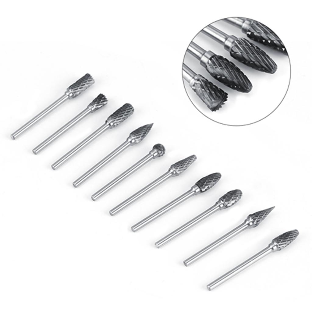 10pcs Tungsten Carbide Steel   Files Burr Set 3mm Shank 6mm Cutting Diameter Double Cut