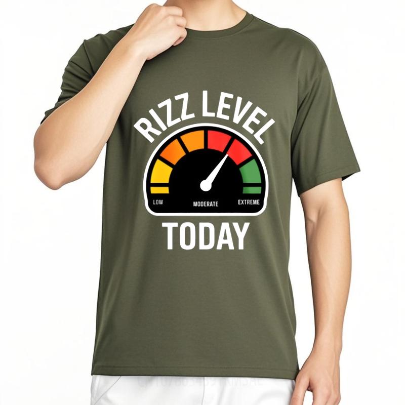 Mens Unisex Comfort Tshirt Plus Size Summer For Her T Shirt Rizz Level Gauge Today Short Sleeve Travel O Neck Tee Shirt
