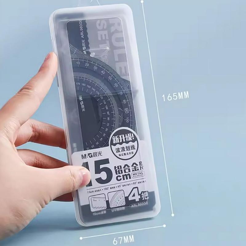 4 szt./zestaw Aluminiowy zestaw linijek Metalowy/Plastikowy/Miękki Geometria Matematyka Cyrkiel do rysowania Artykuły papiernicze Linijki Matematyczne Do szkoły