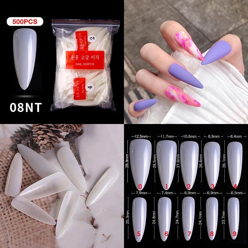 500PCS Natural Transparent Ballerina Almond  Round End Full/Half Ballet Coffin French False Nail Tips Fake Toenail Tip Manicure
