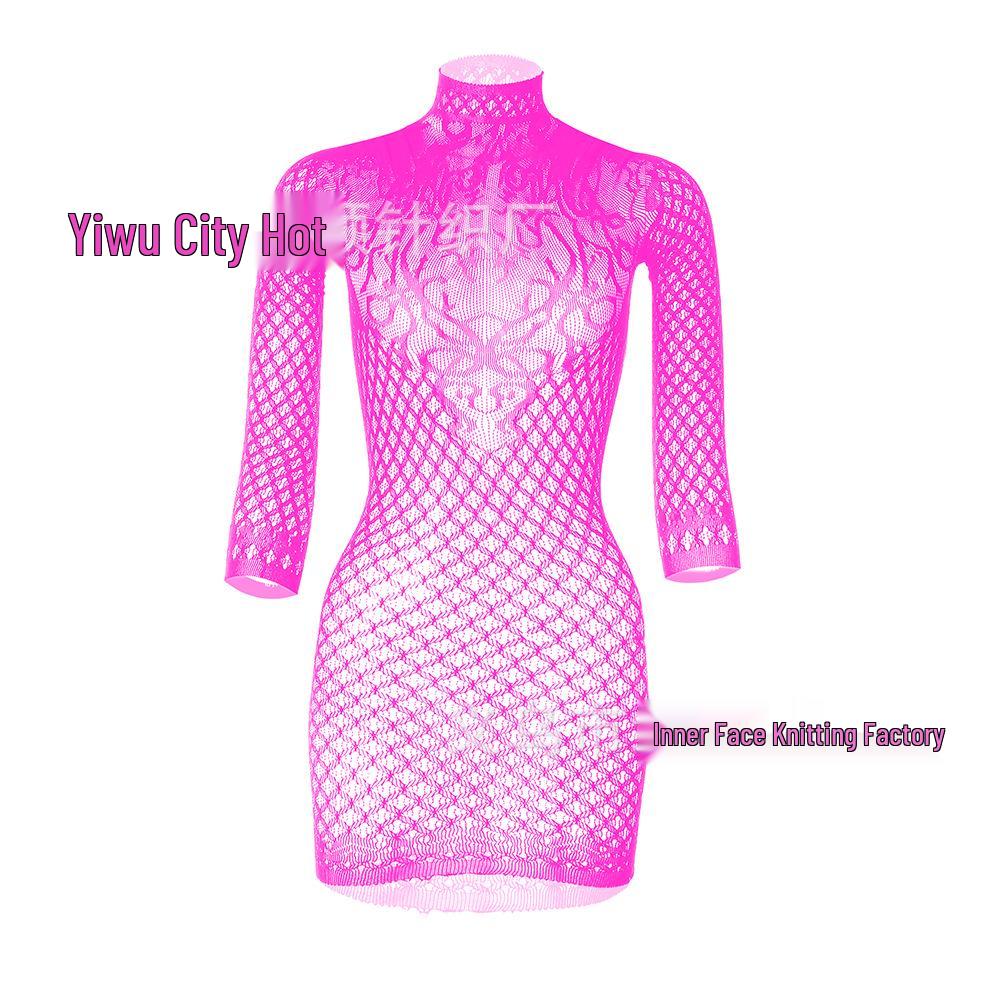 Sexy European & American Long Sleeve Bodycon Mini Dress with Cutout Backless Fishnet Design