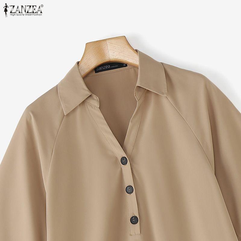 ZANZEA Women Classic Collar Loose Casual Half Sleeve Blouse