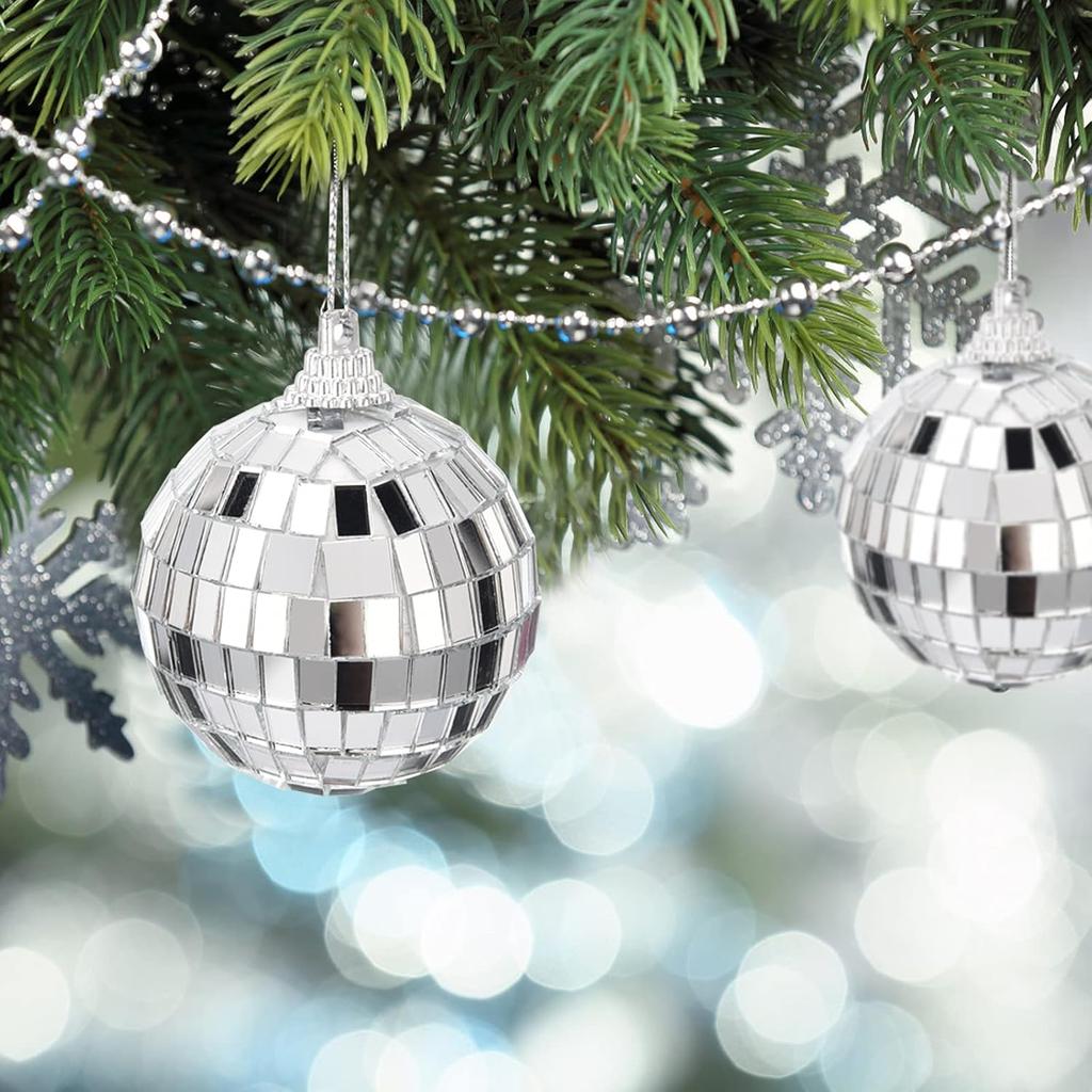 6Pcs Mirror Disco Ball, 1.96Inches Silver Hanging Ball for Party, Birthdays, Weddings, Home Decorations, Stage Props, Game Accessories, 5cm