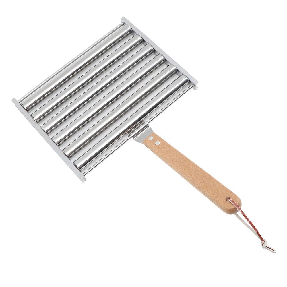 Silver Sausage Roller Rack Detachable Wooden Handle Hot Dog Griller Sausage Grill Camping Cookout серебряный