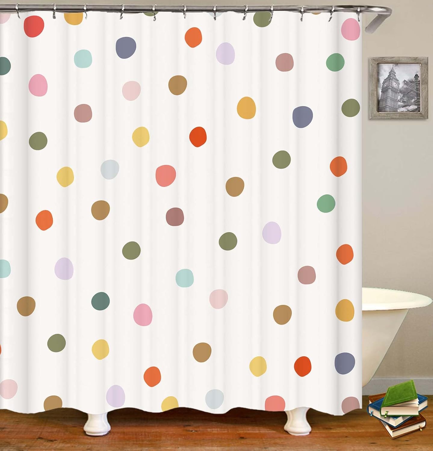 

Colorful Cute Polka Dot Shower Curtain For Kids Bathroom – Fun & Vibrant Multicolor Dots Design, Waterproof Fabric Bath Curtain W60H190(CM)-1 Pcs