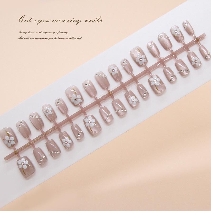 Prefabricated armor, wearing armor, national style removable flower cat's eye nail piece, short T manicure patch, drill model, sub-code