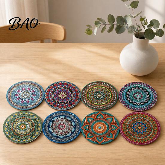 Furniture Protection Coaster 8PCS Coasters, Colorful Wood with Non-Slip Heat Insulation Multi-color Pack Waterproof Drink Holder, for Home Office