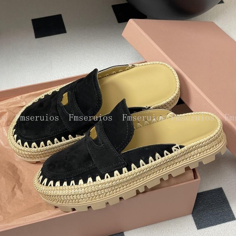 

New Style Women Flats Round Toe Slippers Woven Sewing Genuine Leather Comfort Elegant Casual Fashion Summer Outdoor Shoes 41