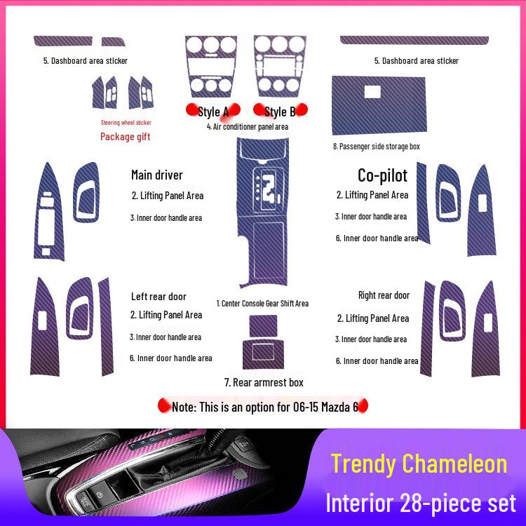 Mazda 6 Mittkonsol Växelspak Film: Dekorationsstickers för interiör (2003-2015)
